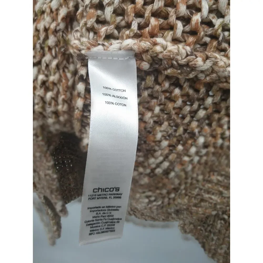 Chico's Sweater 2 L Textured Sherri Pullover‎ Marled Knit 3/4 Sleeve Neutral